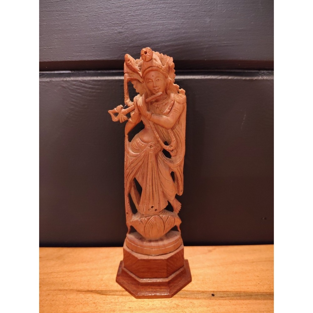 Wooden 6.5" Lord Krishna‎ Hand Carved Wooden Figure
